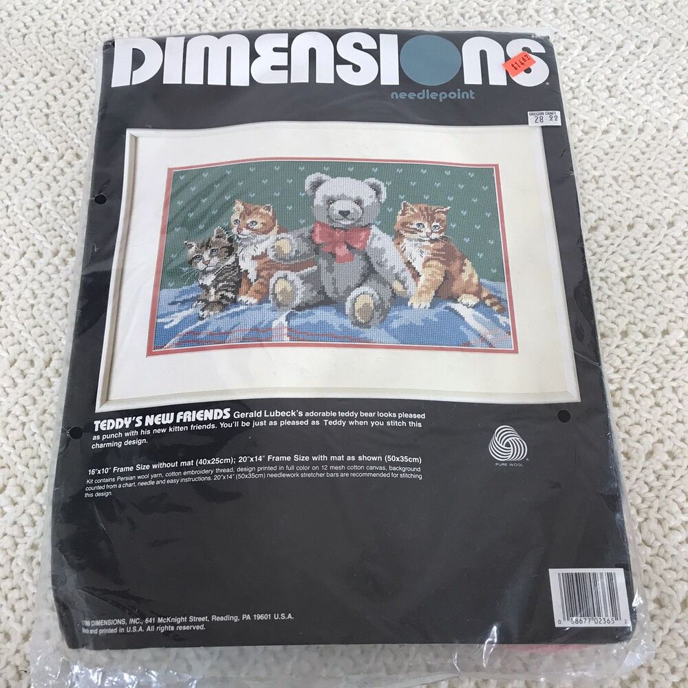 New! Vtg 1989 Dimensions Needlepoint Kit Teddy’s New Friends Pure Wool USA Made